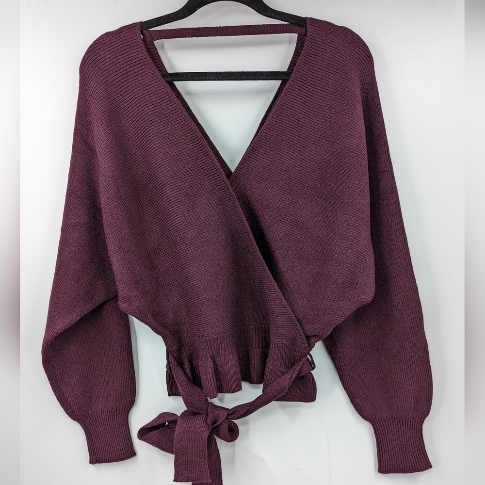 NWT LULU'S Faux Wrap Belted Dolman Sweater